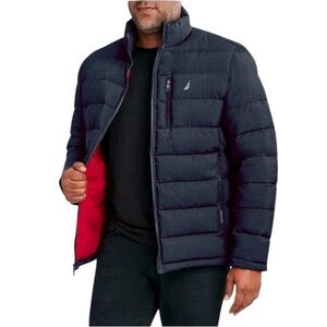 NWT Men’s Nautica Water-Resistant Wind-Resistant Puffer Jacket Navy Blue Medium